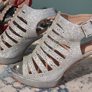 Silver Glitter Strappy Sandals